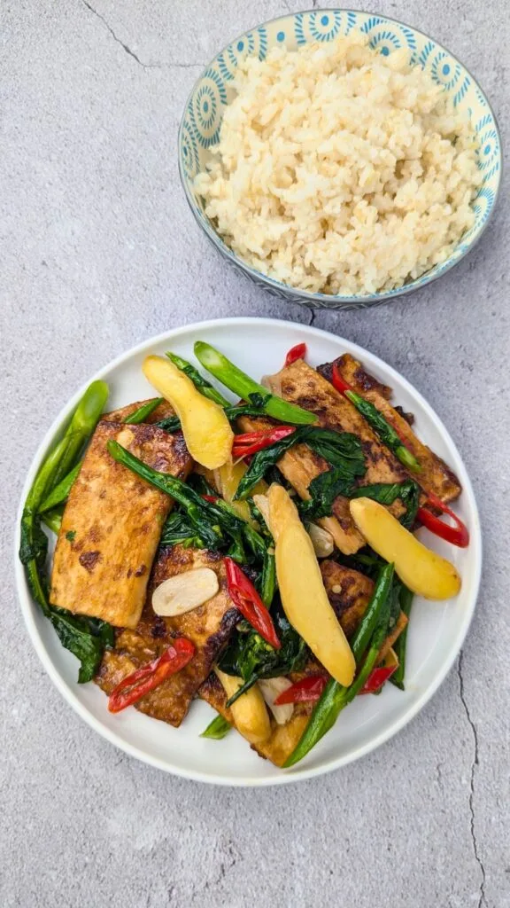 Tofu Gai Lan (Chinese Broccoli) Stir-Fry Vertical image 