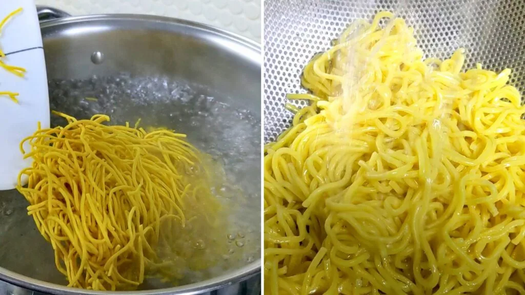 cook noodles and Rinse it after in the cold water
