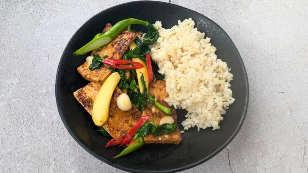 Tofu Gai Lan (Chinese Broccoli) Stir-Fry with Brown Rice