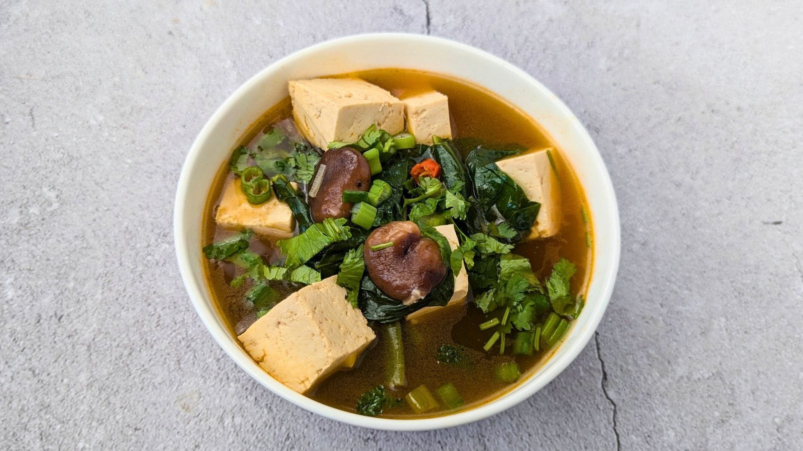 Spicy Gai Lan and Tofu Soup