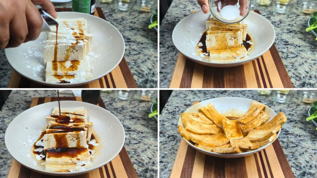 Adding Sauces on cut Tofu Pieces