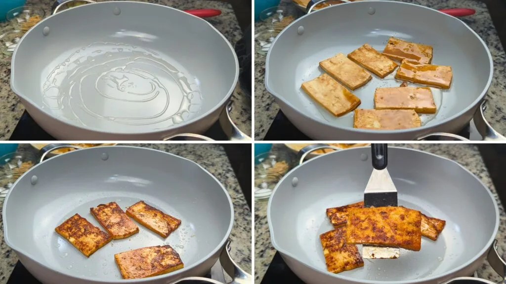 Adding Oil and Tofu on a hot pan