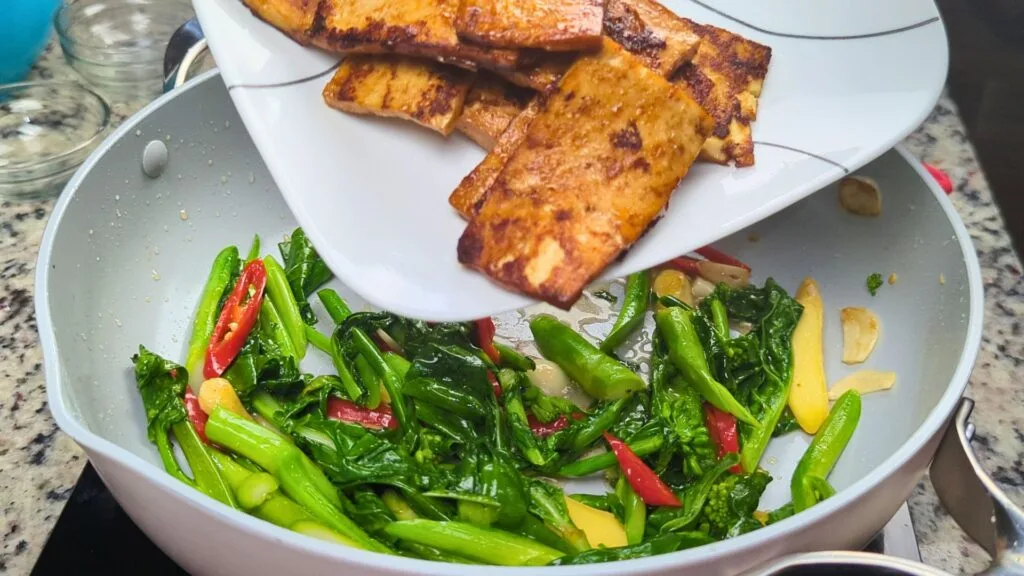 Adding Tofu to the Gai Lan 