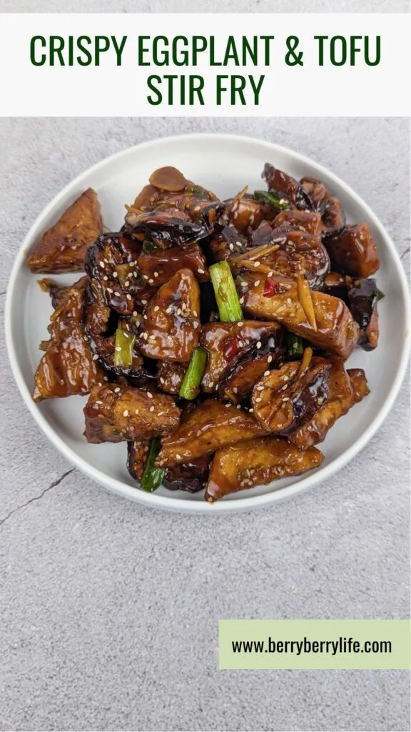 Crispy Eggplant & Tofu Stir Fry vertical image for Pinterest