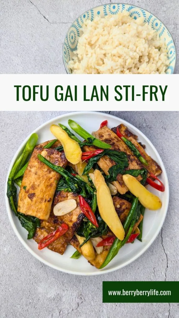 Tofu Gai Lan (Chinese Broccoli) Stir-Fry Vertical image for Pinterest