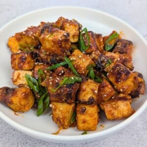 Bulgogi-Style Tofu Served in a White Plate