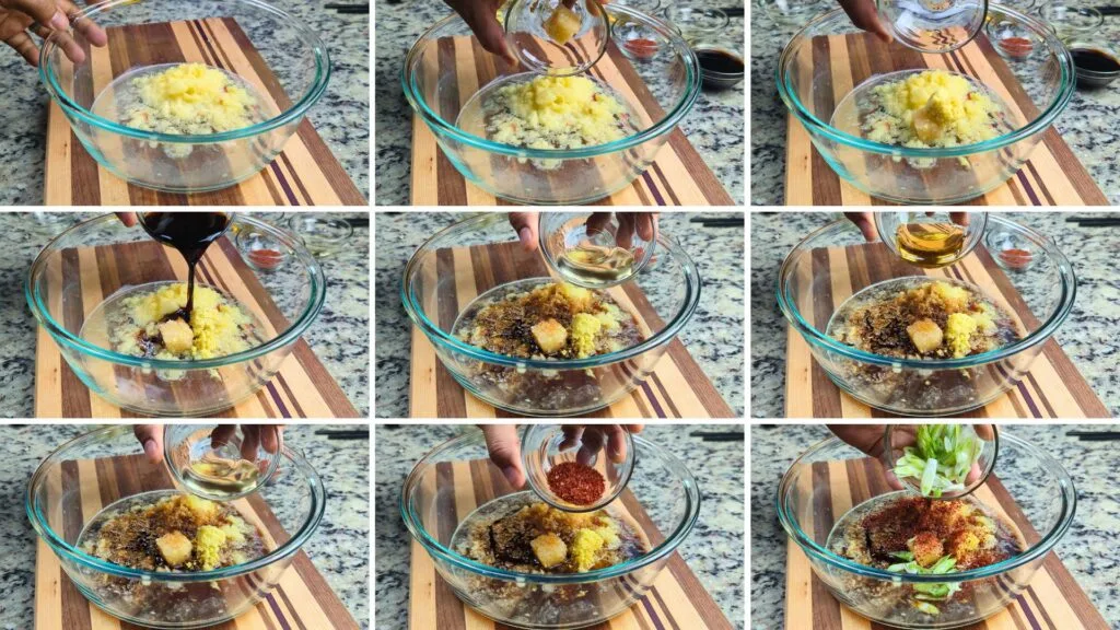 adding all ingredients to make Marinade