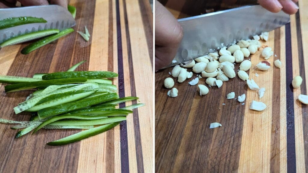 Cutting Cucumber and Roasted Peanuts