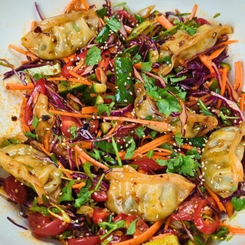 Dumpling Salad served in a bowl