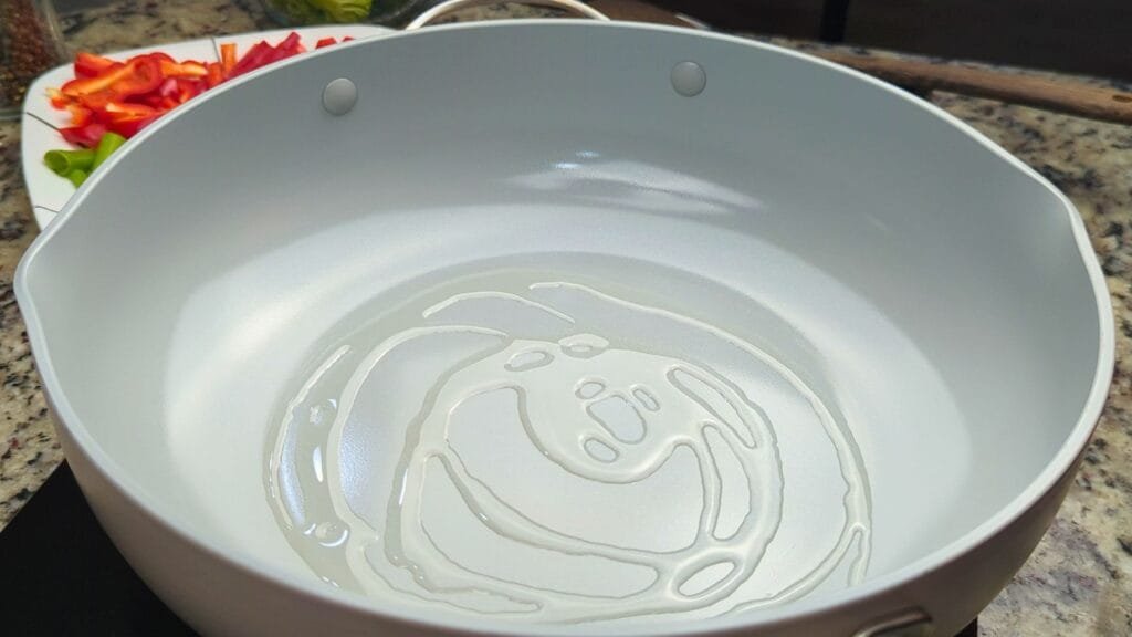 Heating up the oil in the wok
