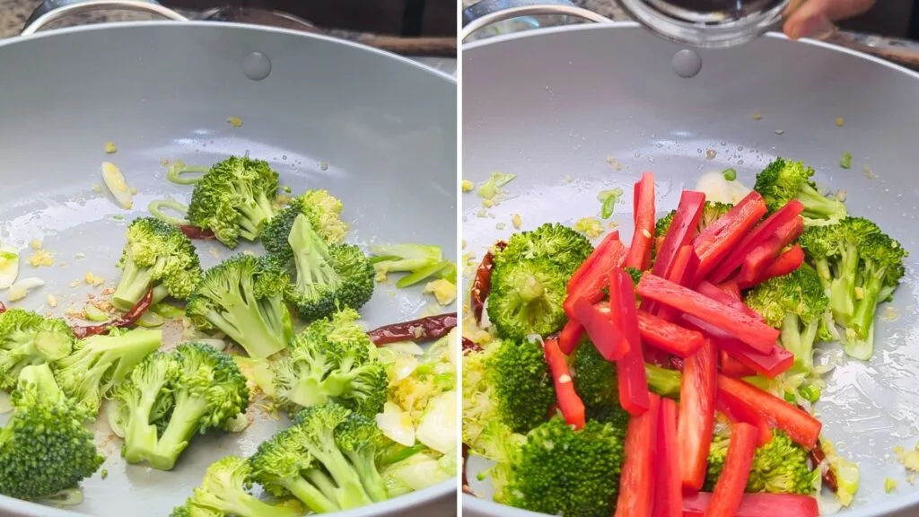 Sauté Broccoli and Red Bell pepper. 