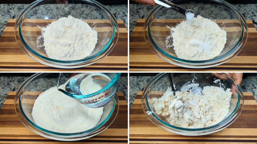 add flour, salt and water in a glass bowl