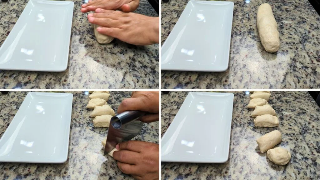 making 8 pieces from the dough log
