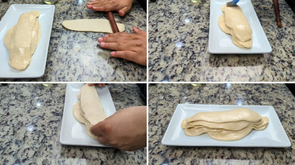 rolling and making it longer dough