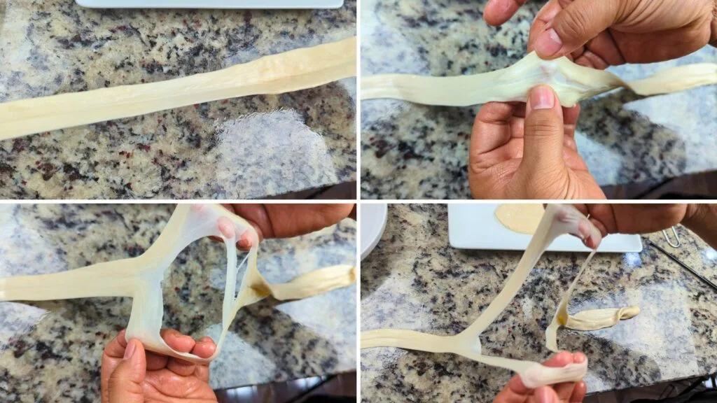 Stretch and slap the dough to make noodles