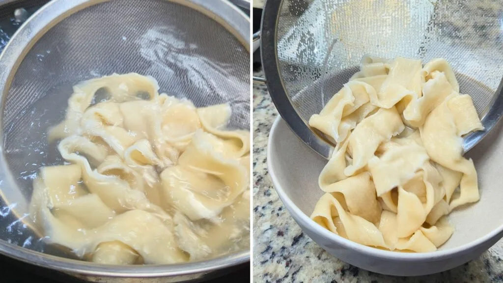 Strain and add noodles to the bowl
