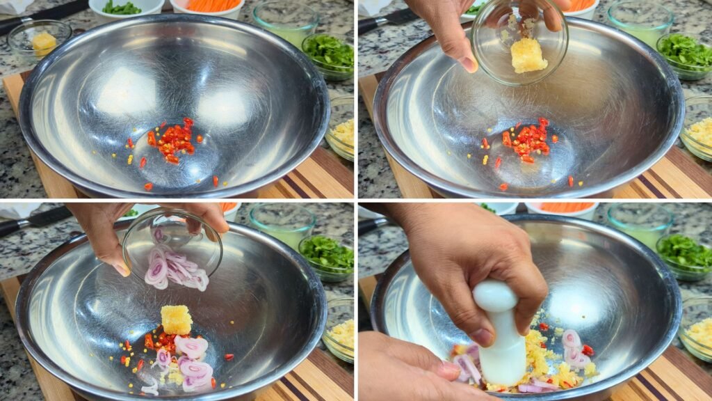 smashing Red Chilis and Garlic