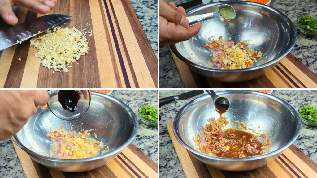 Mixing palm sugar, Leman Juice, Tamari and Tamarind