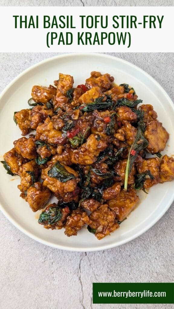 Thai Basil Tofu Stir-Fry (Pad Krapow) vertical image for Pinterest