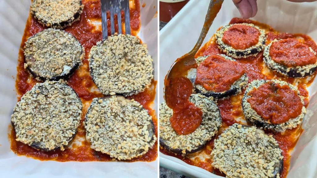 place Eggplant slices in the baking sheet