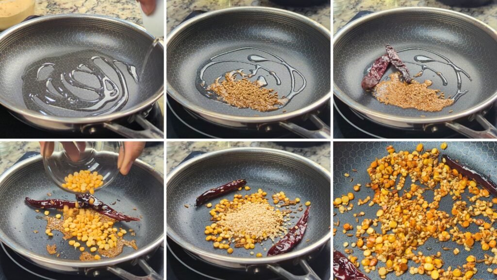 Roast Chana Dal, Urad dal, Cumin seeds and red chillis