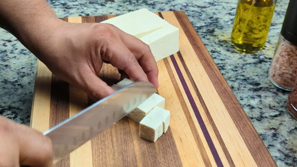 cut Tofu in a bite sized pieces