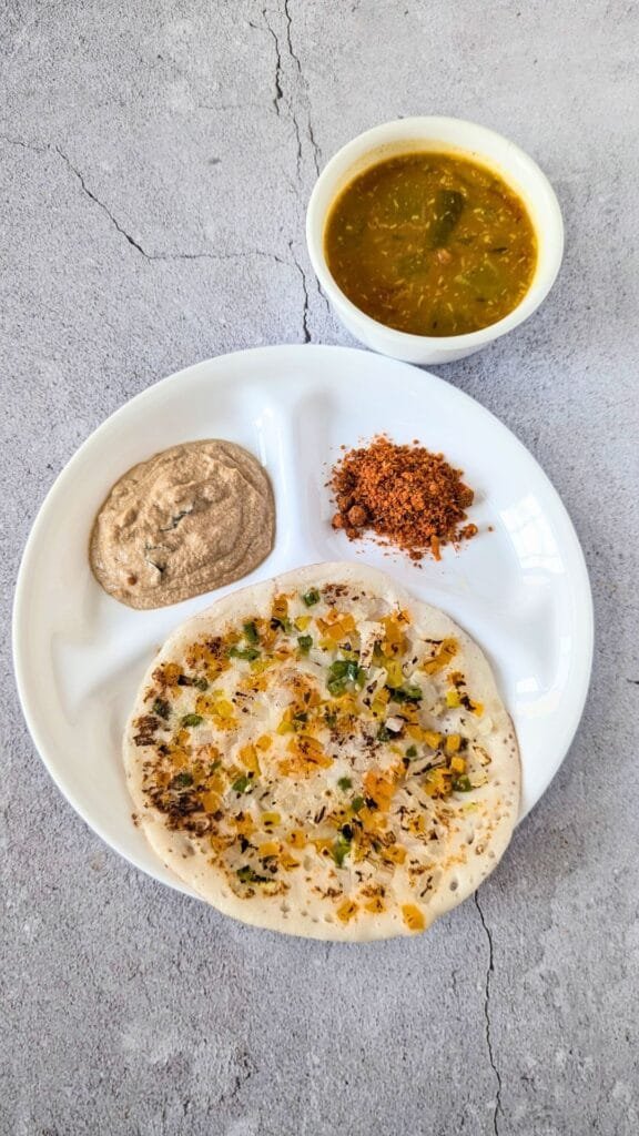 enjoying Sesame Chutney with Uttapam