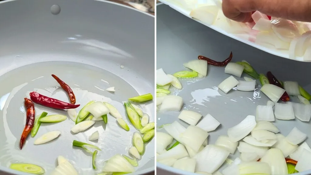 Green Onion and Onion to the oil.
