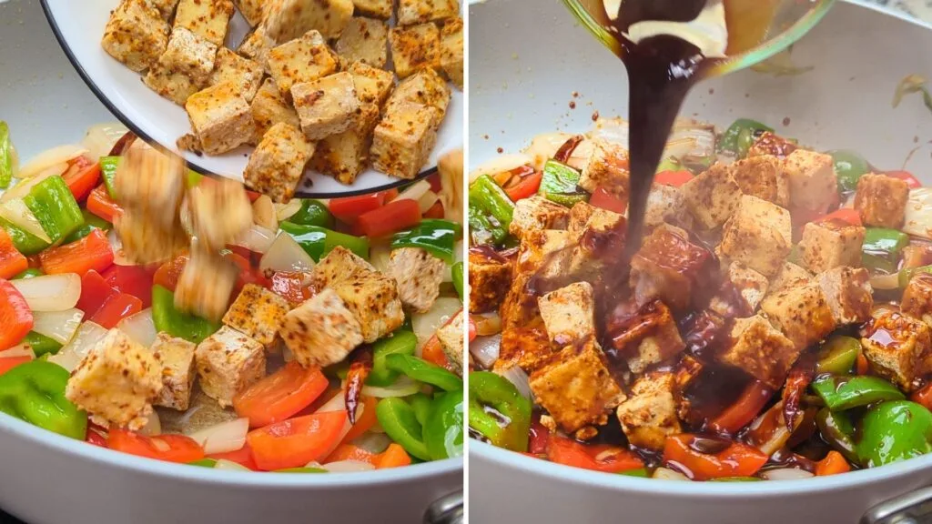 Add Tofu pieces and Sauce to the wok