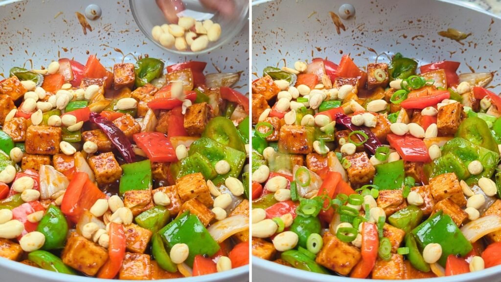 add Peanuts and Green onions to the Tofu