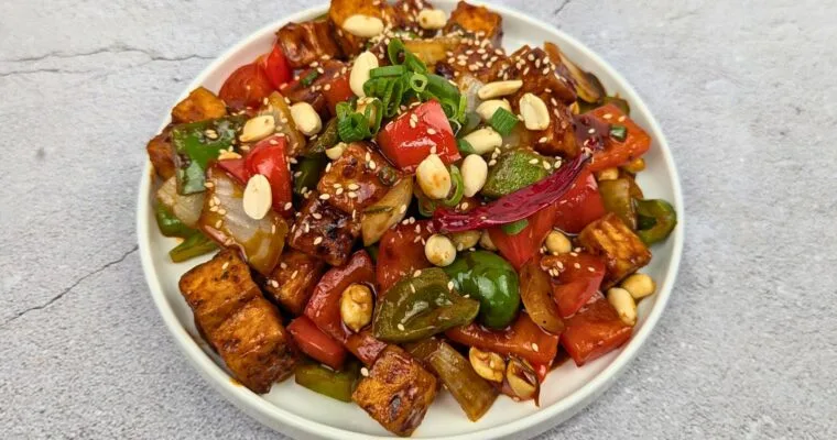 Spicy Peanut Tofu served in white plate
