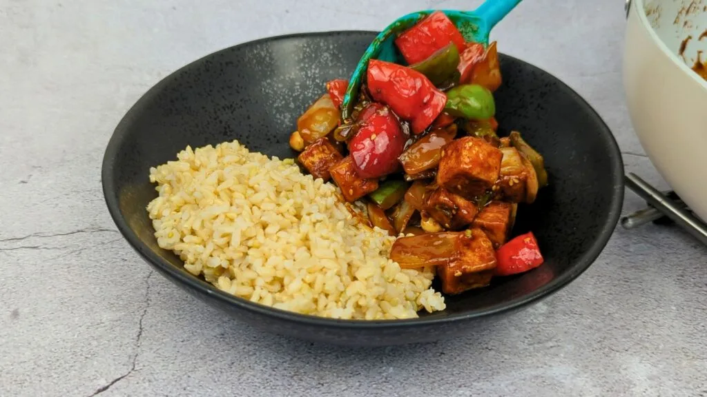 Spicy Peanut Tofu served with Brown Rice