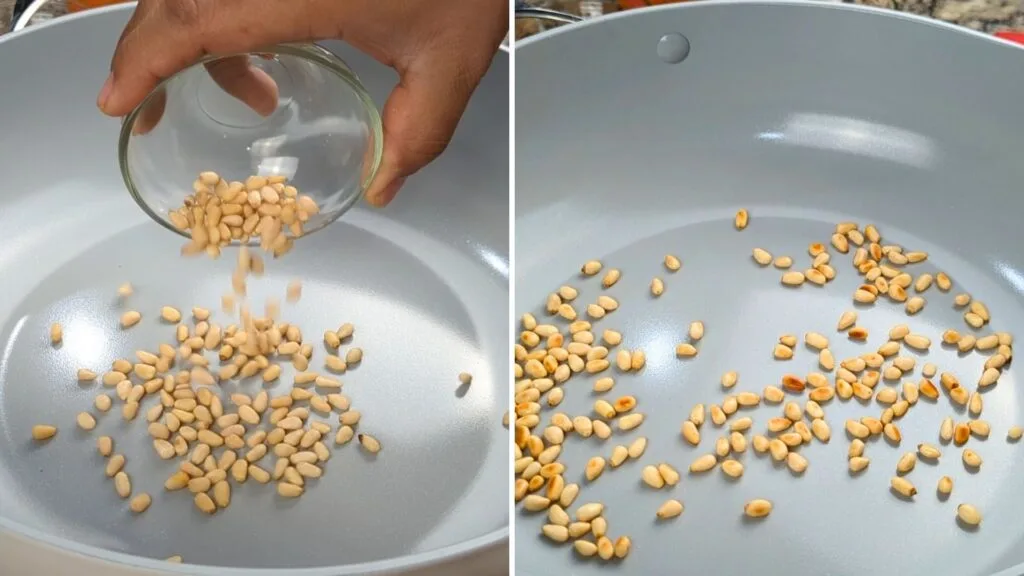 Roasting Pine nuts on a hot pan