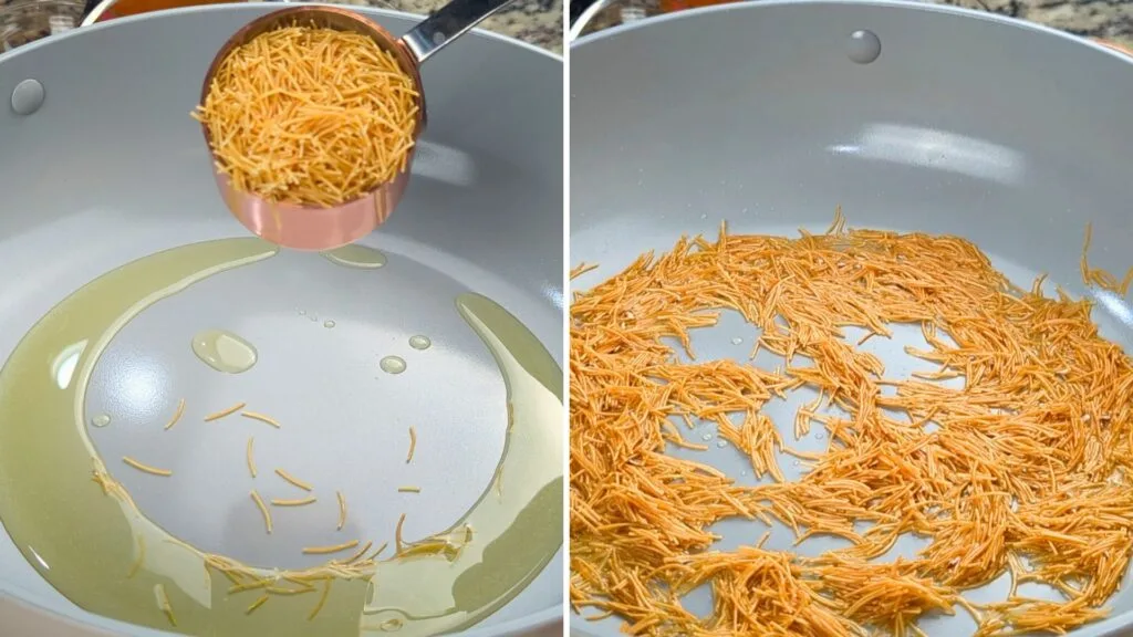Roasting Vermicelli in a hot pan with oil