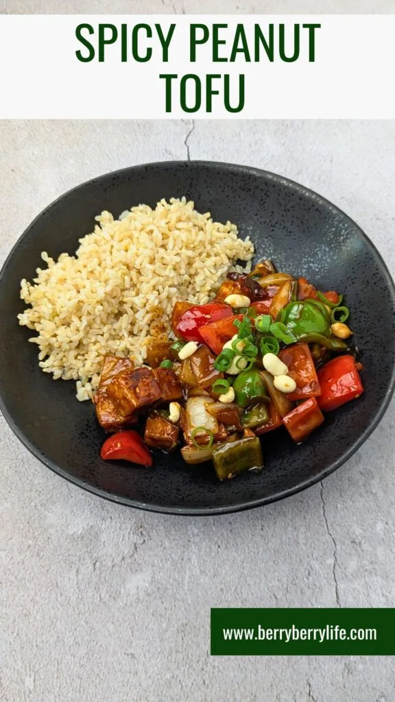 Spicy Peanut Tofu vertical image for Pinterest