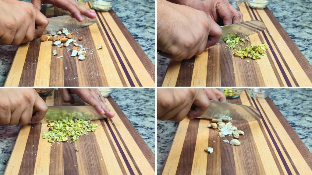 Chopping almonds, Pistachios and Cashews