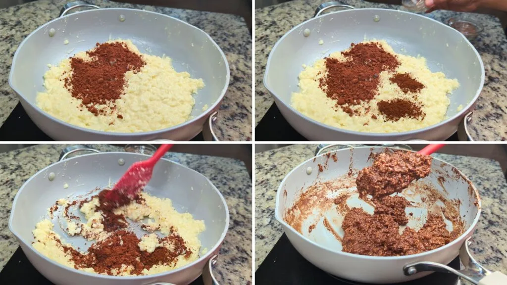 adding Cocoa Powder and Coffee Powder to the Paneer mixture.