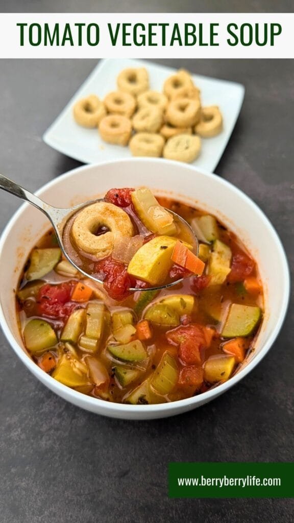 Tomato Vegetable Soup vertical image for Pinterest