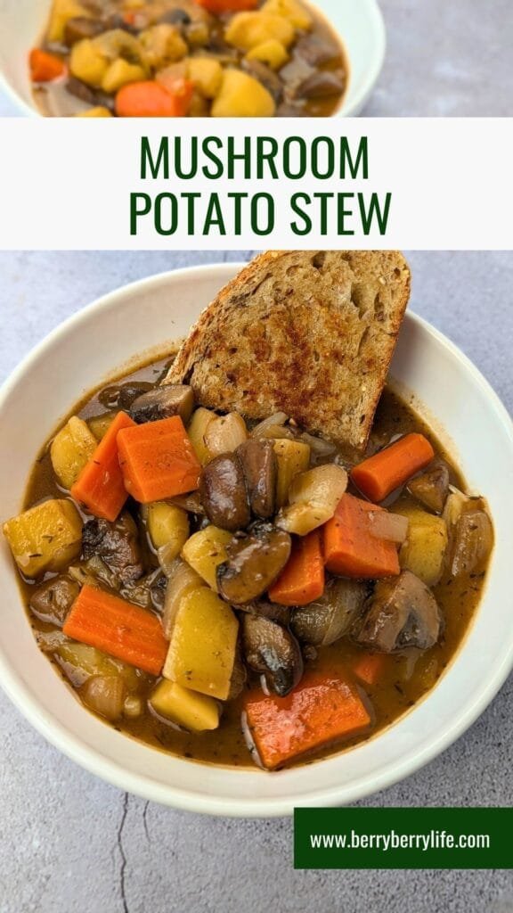 Mushroom Potato Stew Vertical image for Pinterest
