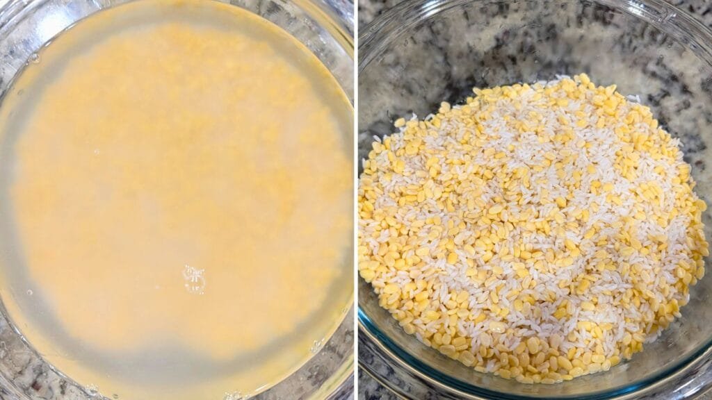 Soaking Rice and Moong Dal for 30 mins