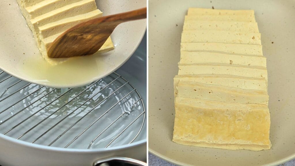 taking extra water out from steamed tofu