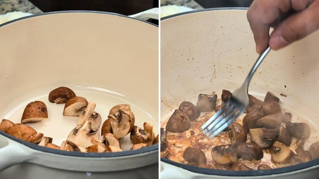 Cook Mushrooms in a hot Dutch oven