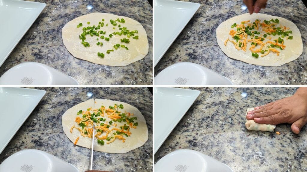 add Green Scallion and Cheese and fold it