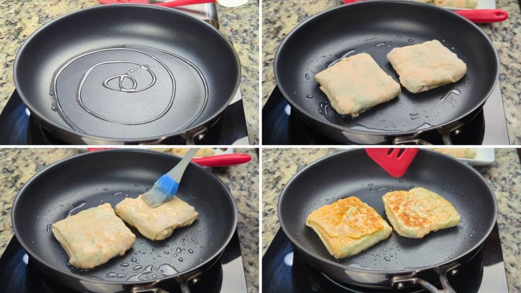 take oil and crisp the pockets both sides